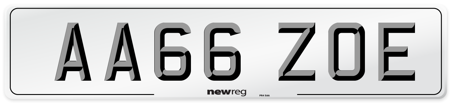 AA66 ZOE Number Plate from New Reg